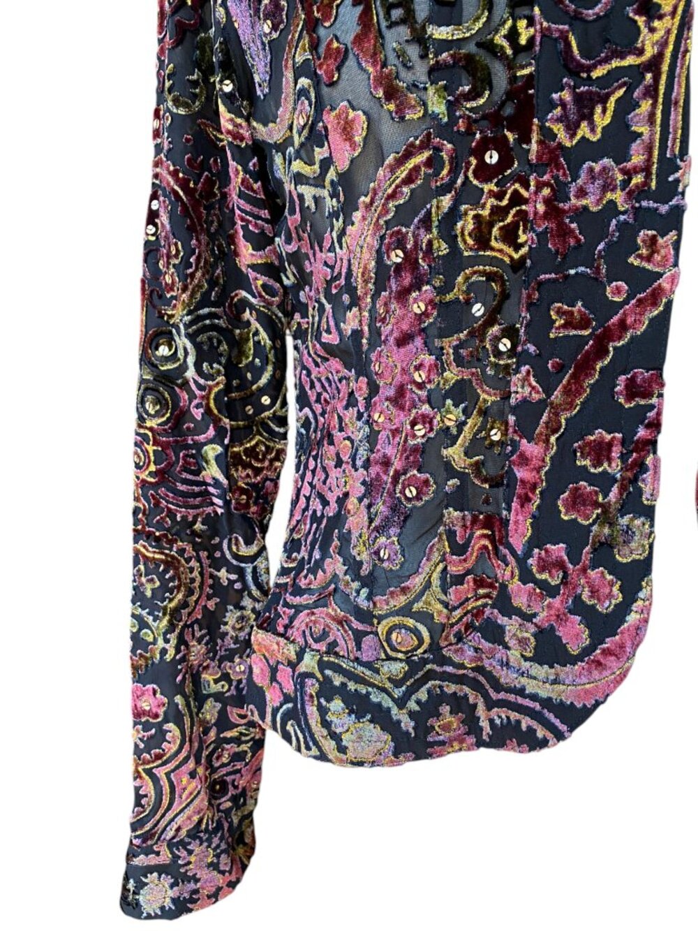 Chico's Velvet Silk Blend Burnout Paisley Blazer Jacket Sequins Whimsigoth-0/S - Picture 3 of 8
